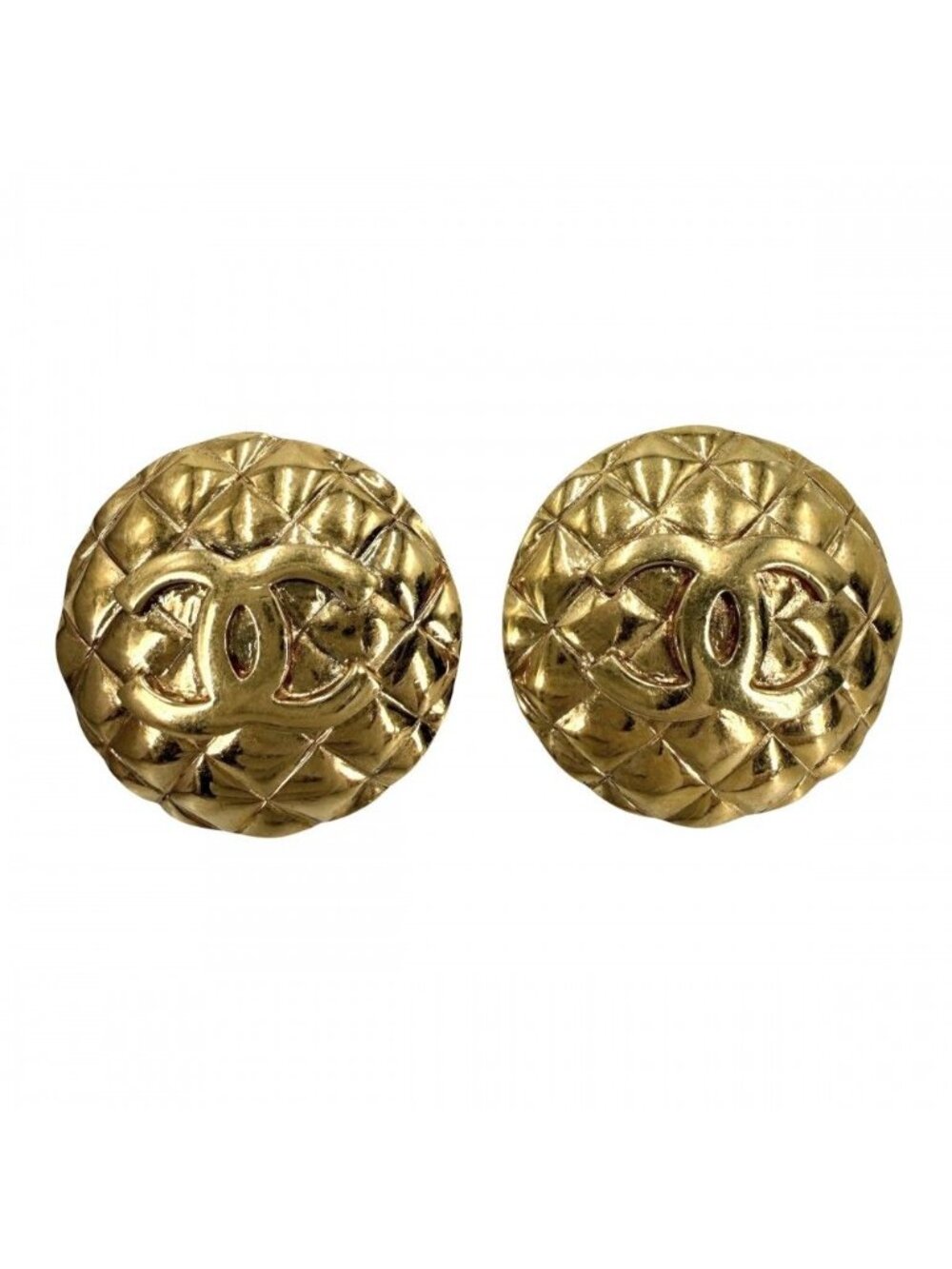Chanel Earrings Quilted Round CC Logo Vintage 2 8 Gold